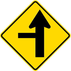 Crossroad ahead with side road to left - Road Sign
