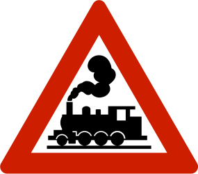 Rail crossing without barriers ahead - Road Sign