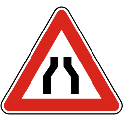 road narrows ahead - Road Sign