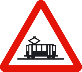 Warning for rail vehicle - trams - Road Sign