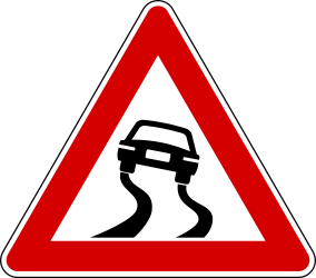 Slippery road surface ahead - Road Sign