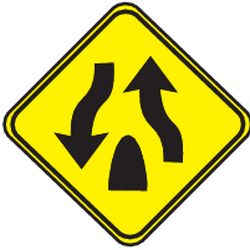 Warning for the end of a divided road - Road Sign