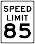 Texas 85 mph speed limit sign