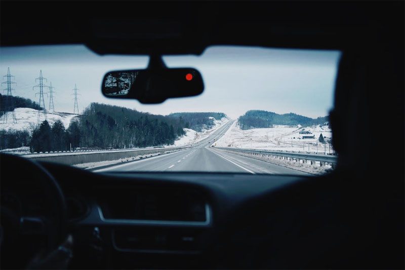 driving with snow on car