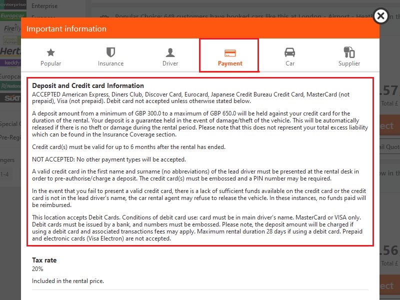 faq book car hire without credit card step 2